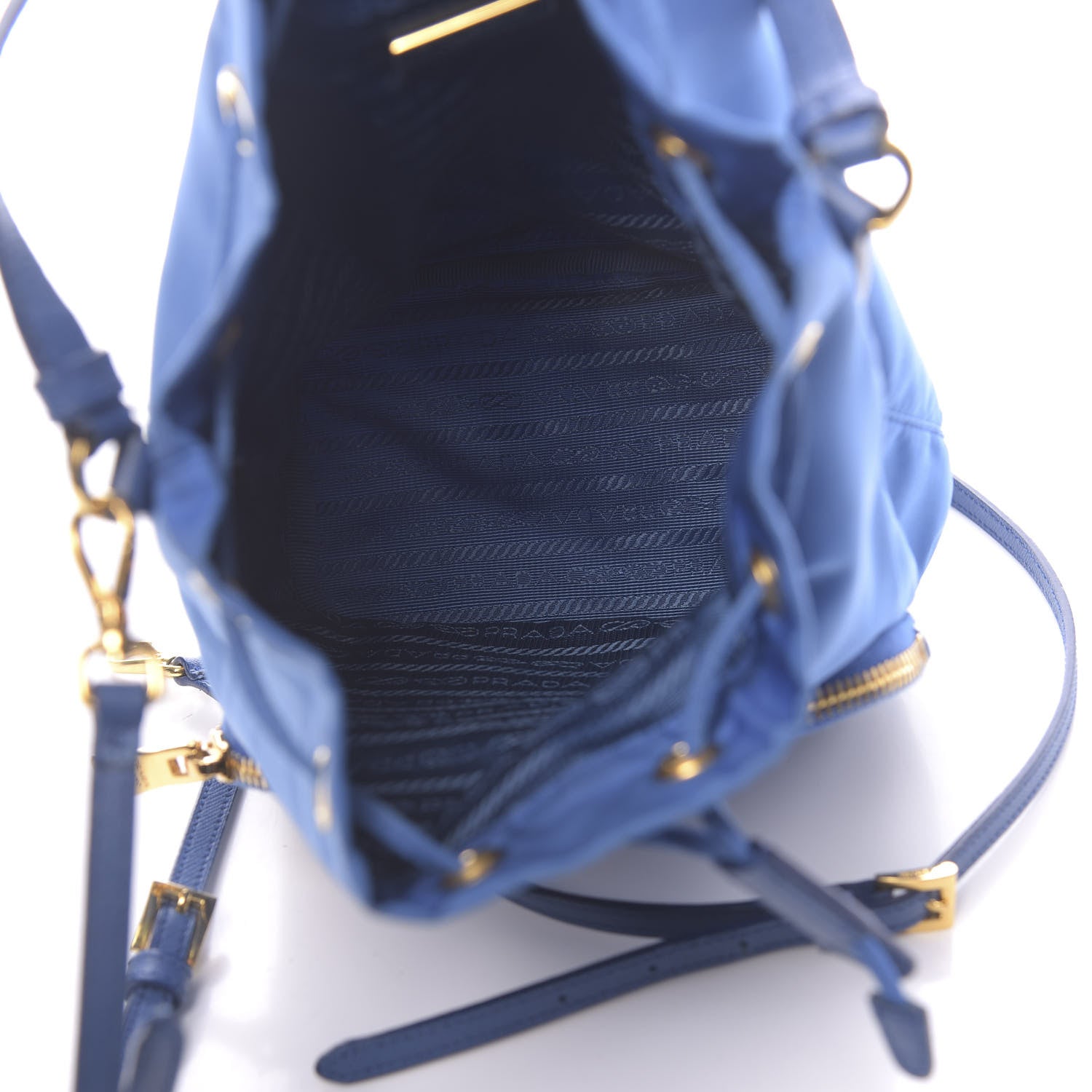 Prada Tessuto Nylon Saffiano Mini Bucket Crossbody Bag Azzurro 5 of 11