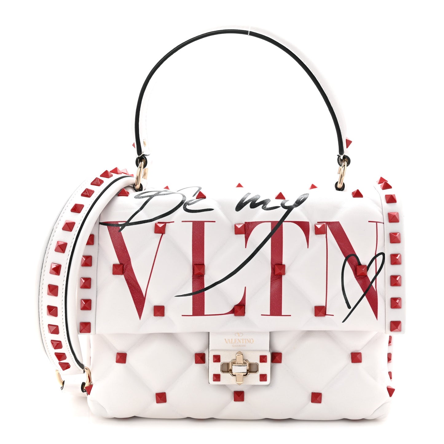 Lambskin Be My VLTN Print Candystud Top Handle Bag White Red Black