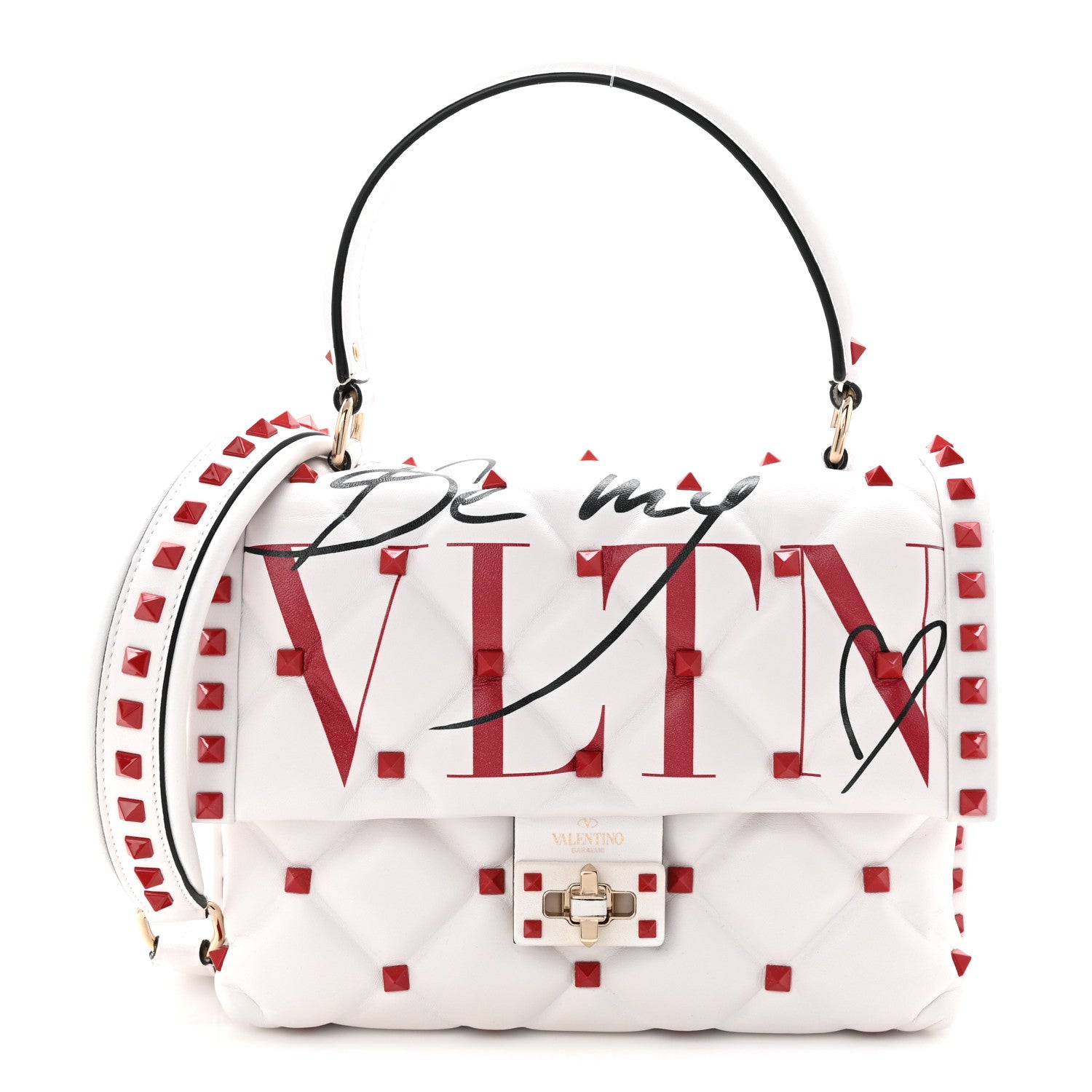 Valentino Garavani Lambskin Be My VLTN Print Candystud Top Handle Bag White Red Black 1 of 9