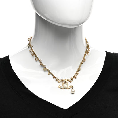Chanel Pearl Crystal CC Double Chain Necklace Gold 2 of 5