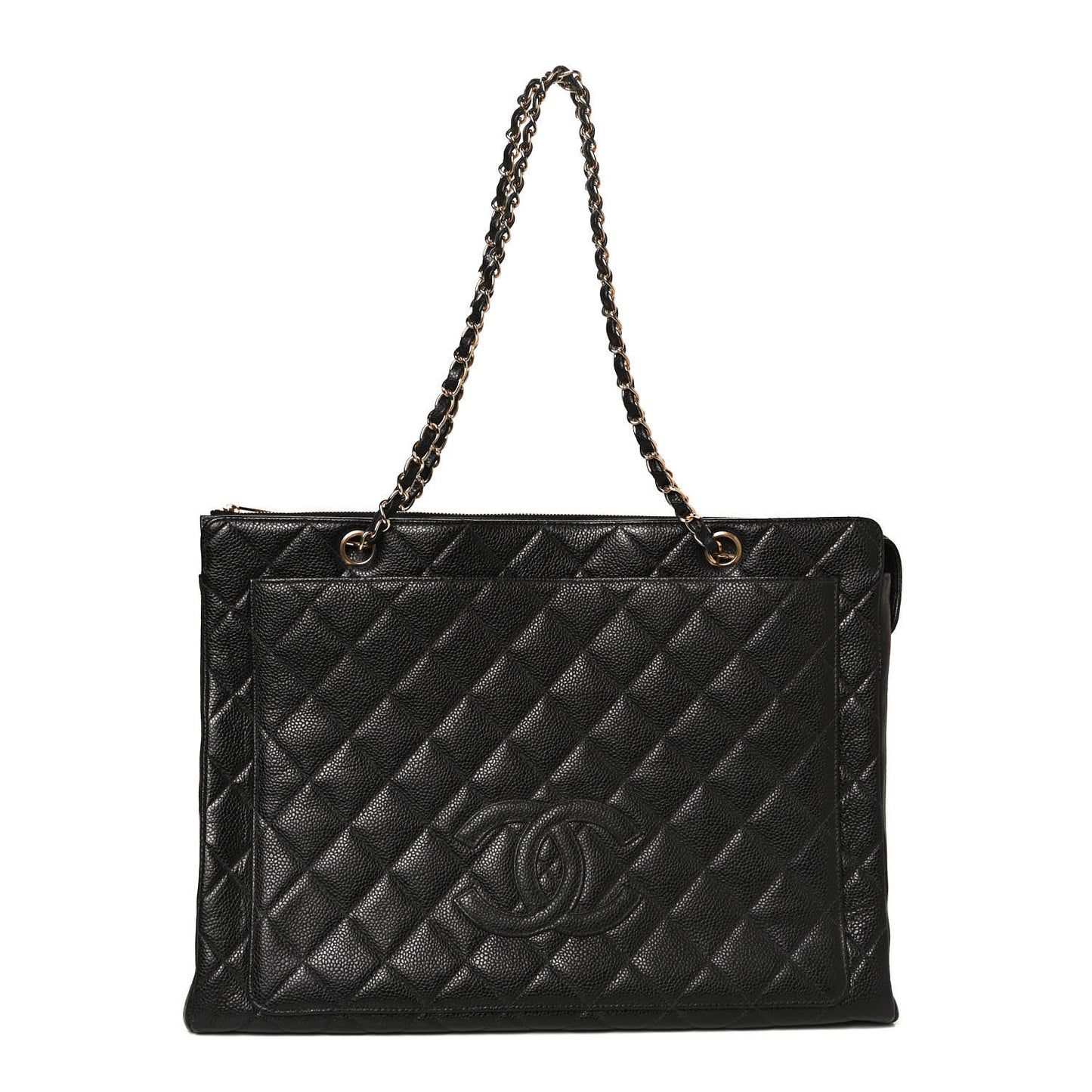 Caviar Quilted CC Shopping Tote Black