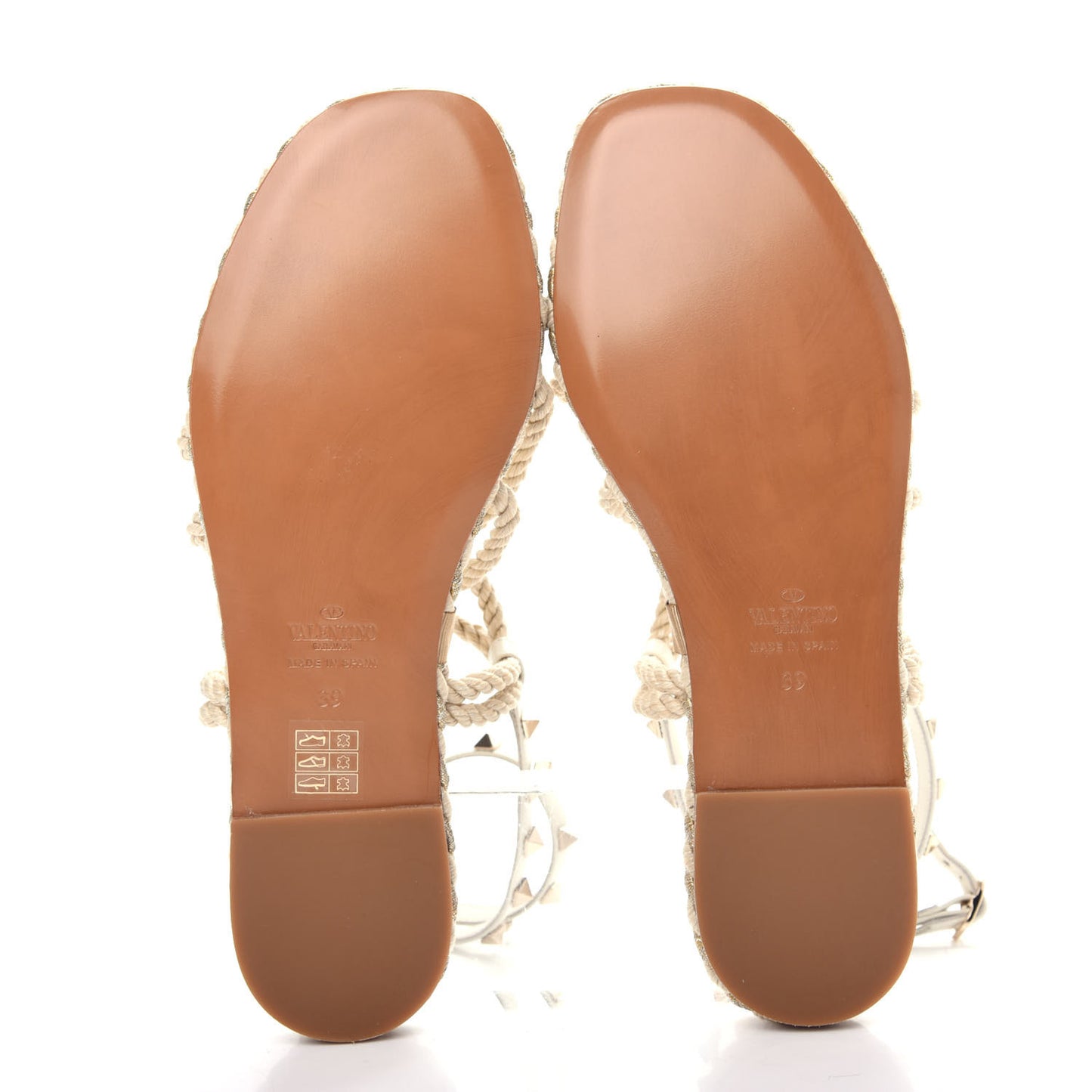 Calfskin Rockstud Torchon Rope Espadrille Flat Sandals 39 Light Ivory
