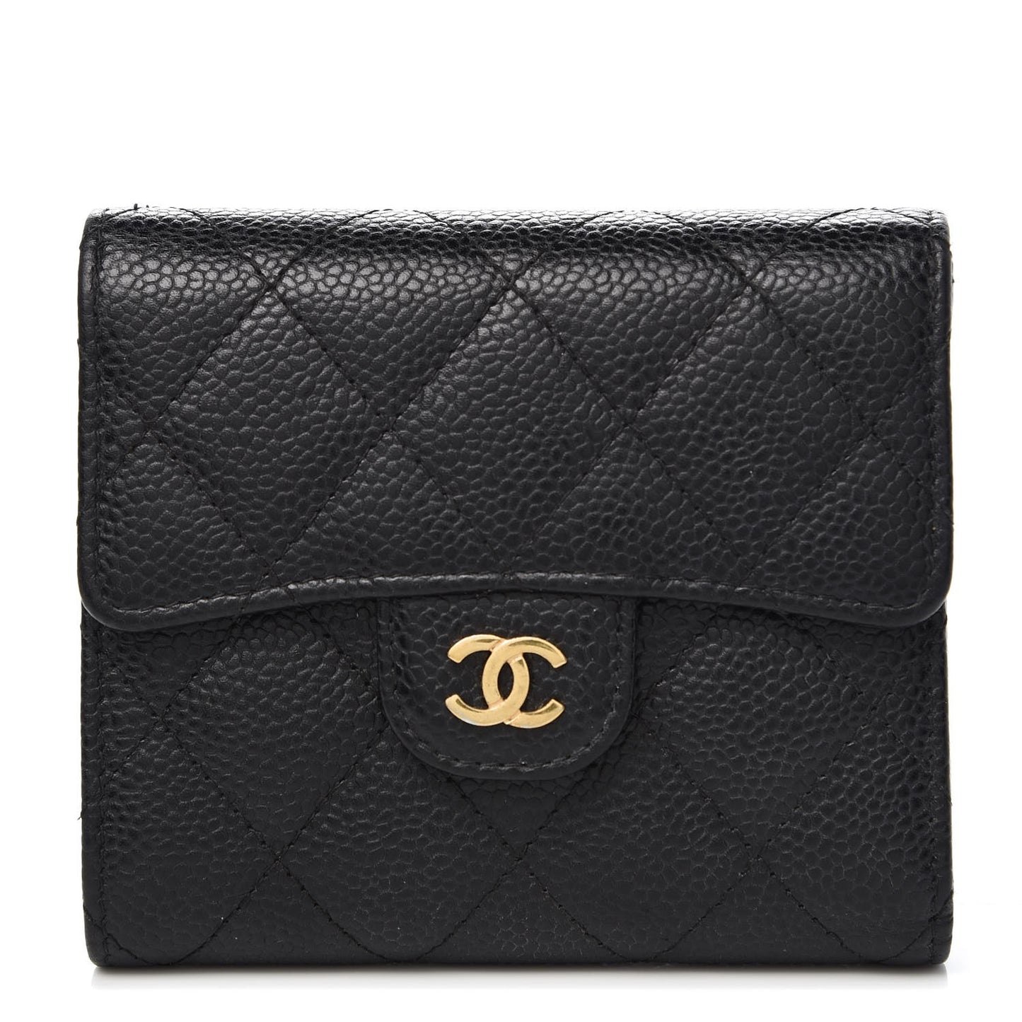 Caviar Quilted Compact Flap Wallet Black