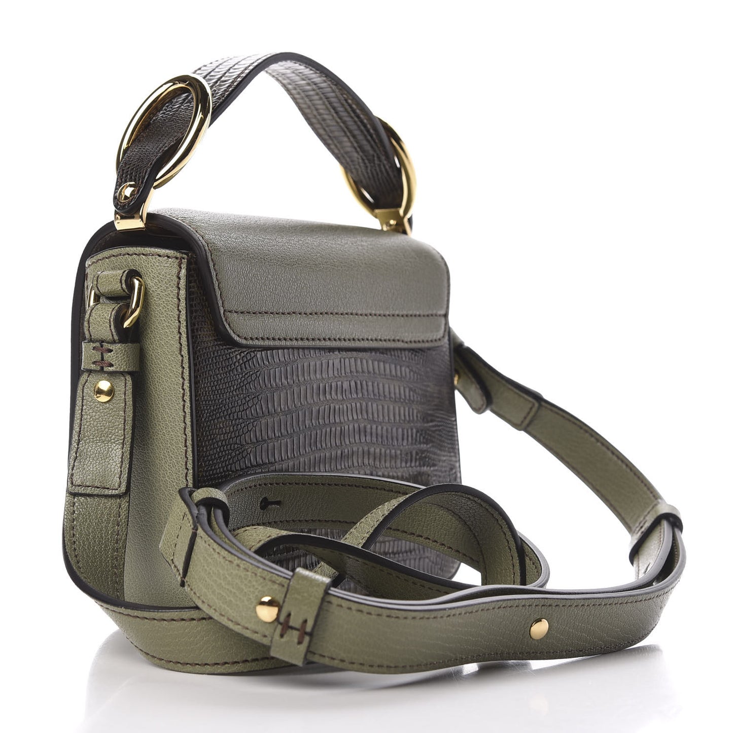 Goatskin Calfskin Lizard Embossed Mini C Double Carry Antique Green