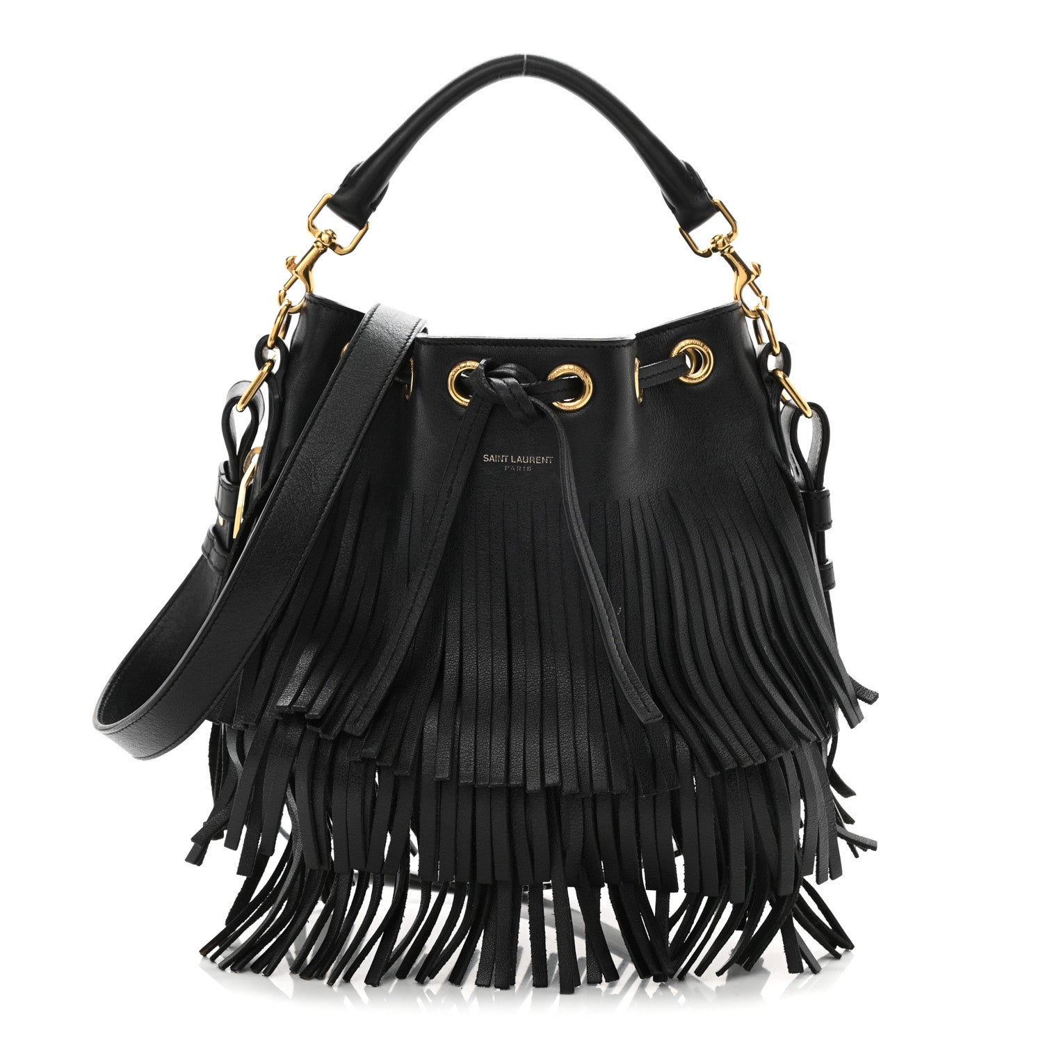 Saint Laurent Calfskin Small Emmanuelle Fringe Hobo Bag Black 2 of 27