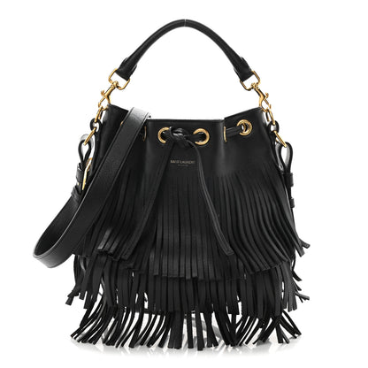 Saint Laurent Calfskin Small Emmanuelle Fringe Hobo Bag Black 2 of 27