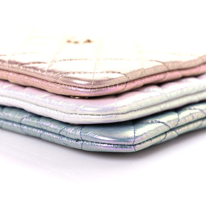 Chanel Iridescent Crumpled Calfskin Trio Cosmetic Case Blue Pink Ivory 11 of 12