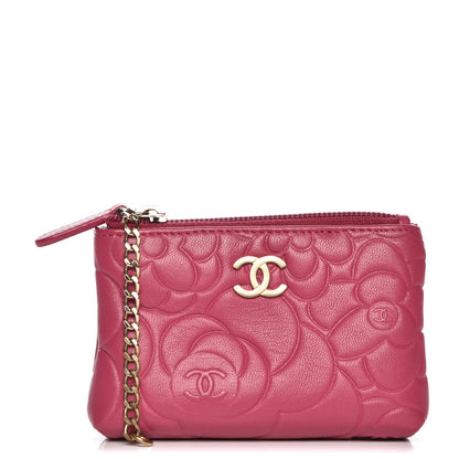 Chanel Lambskin Camellia Embossed Zip Case Fuchsia 1 of 8