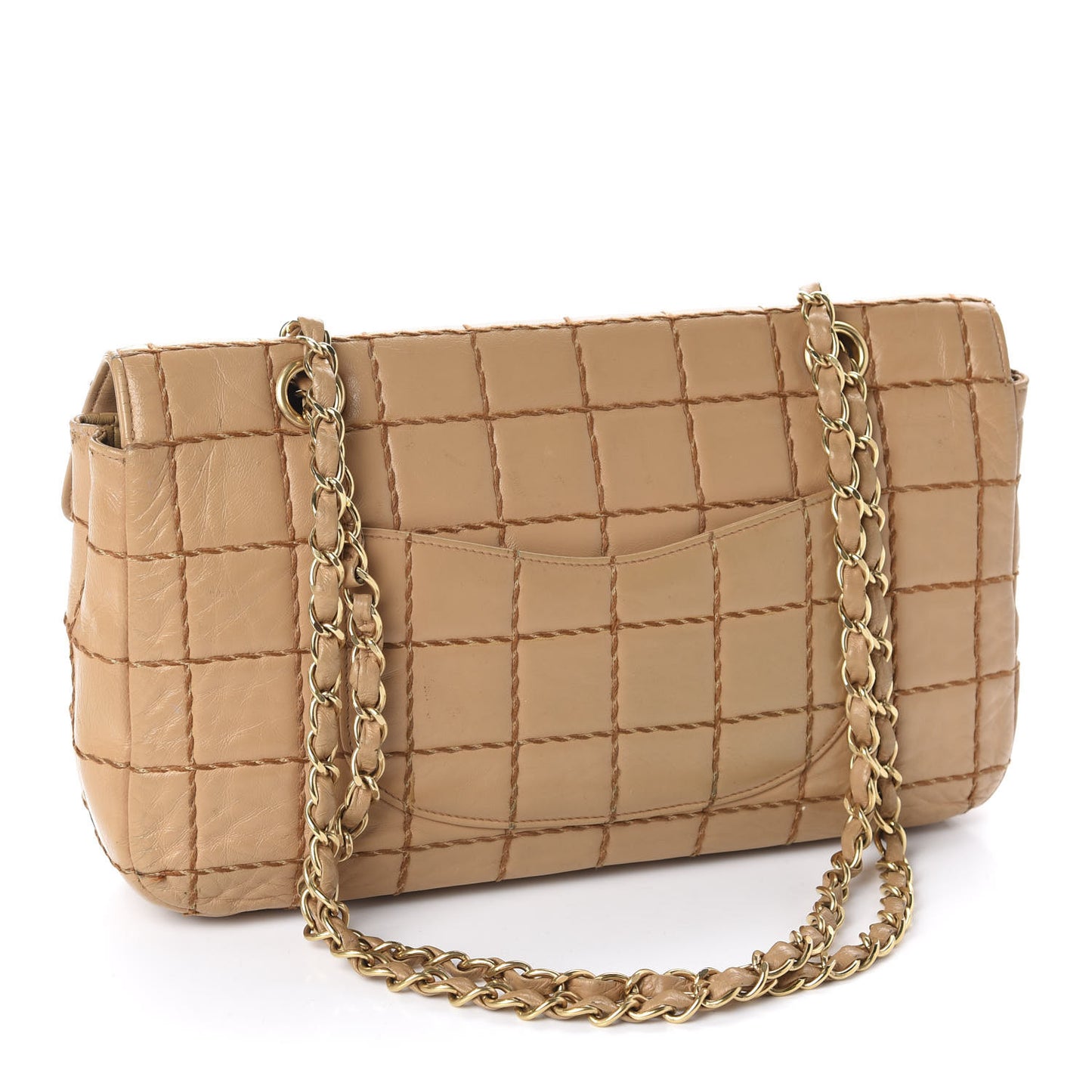 Lambskin Square Double Stitch Flap Beige