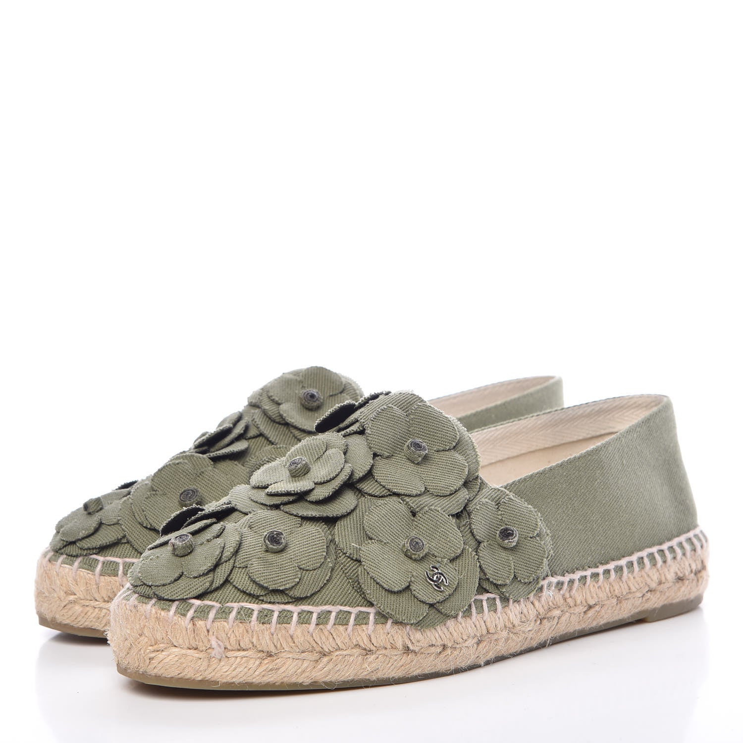 Chanel Fabric Camellia CC Espadrilles 39 Khaki 3 of 10
