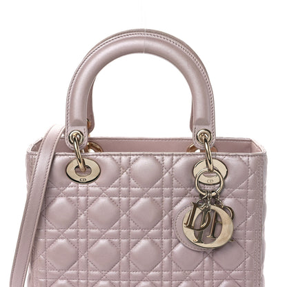 Christian Dior Pearly Lambskin Cannage Medium Lady Dior Blush 8 of 10