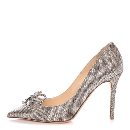 Jimmy Choo Metallic Lame Fabric Crystal Bow Veil 100 Pumps 36 Silver 1 of 9