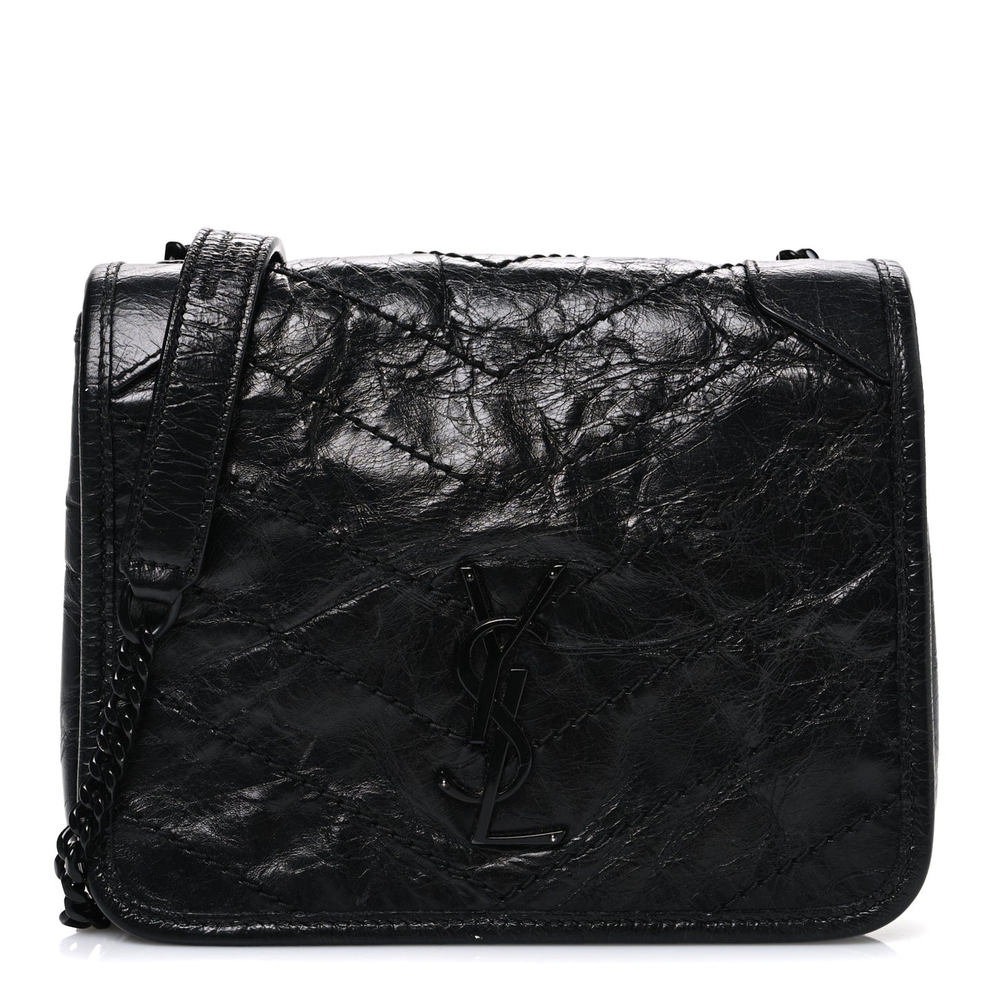 Crinkled Calfskin Matelasse Monogram Niki Chain Wallet Black