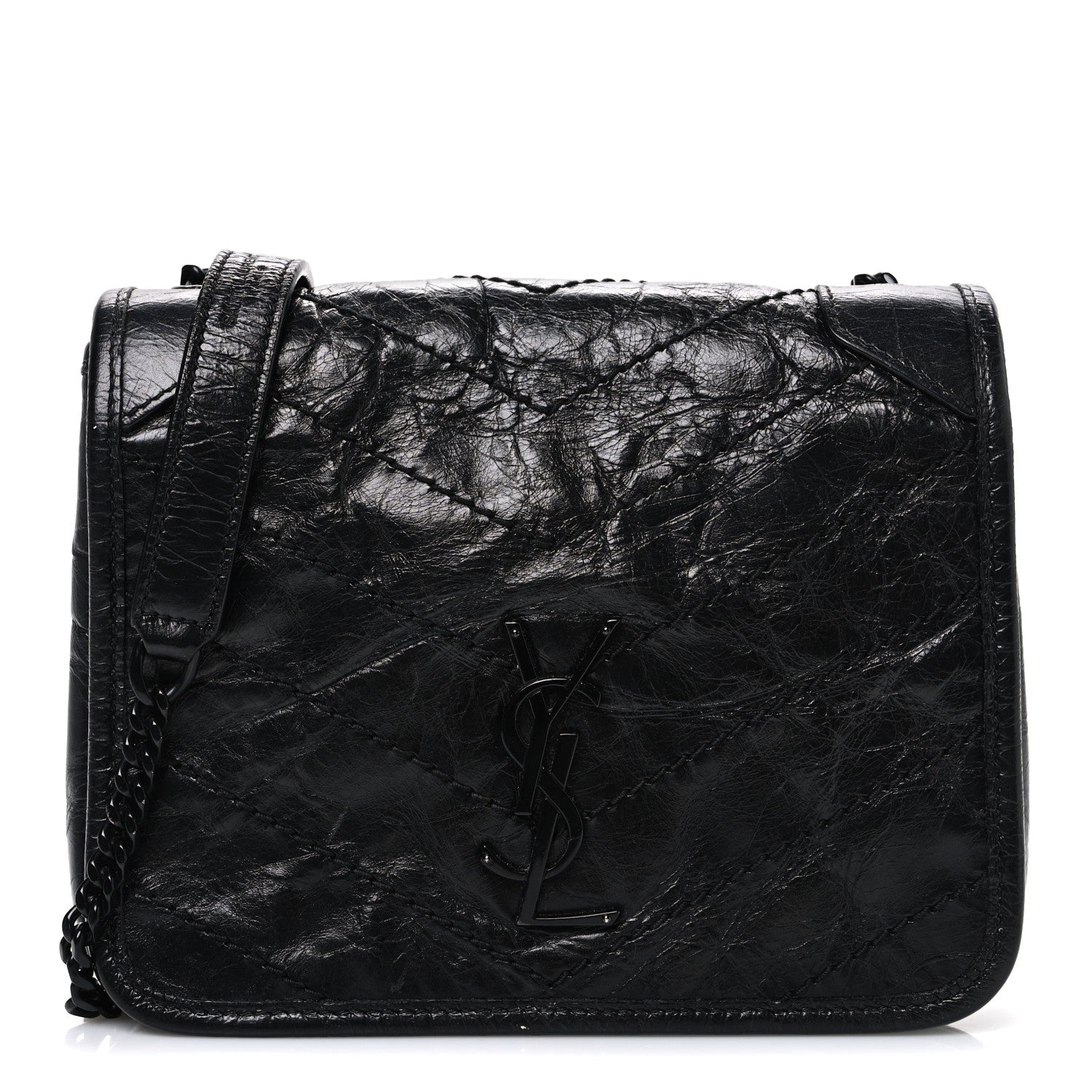 Saint Laurent Crinkled Calfskin Matelasse Monogram Niki Chain Wallet Black 1 of 10