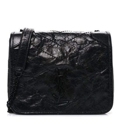 Saint Laurent Crinkled Calfskin Matelasse Monogram Niki Chain Wallet Black 1 of 10