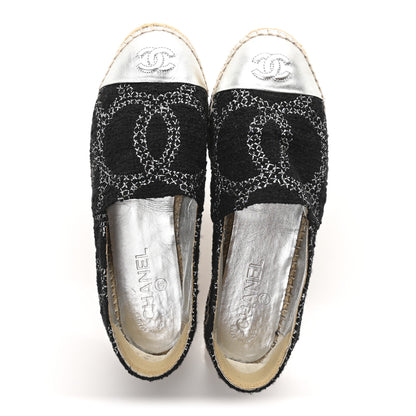 Chanel Metallic Tweed Lambskin CC Espadrilles 38 Black Silver 2 of 9