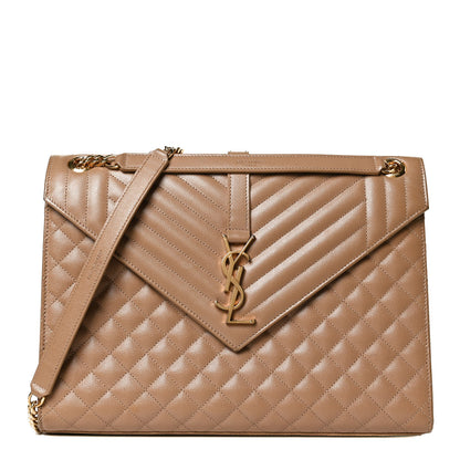Saint Laurent Grain De Poudre Textured Mixed Matelasse Triquilt Large Monogram Satchel Cork 1 of 13