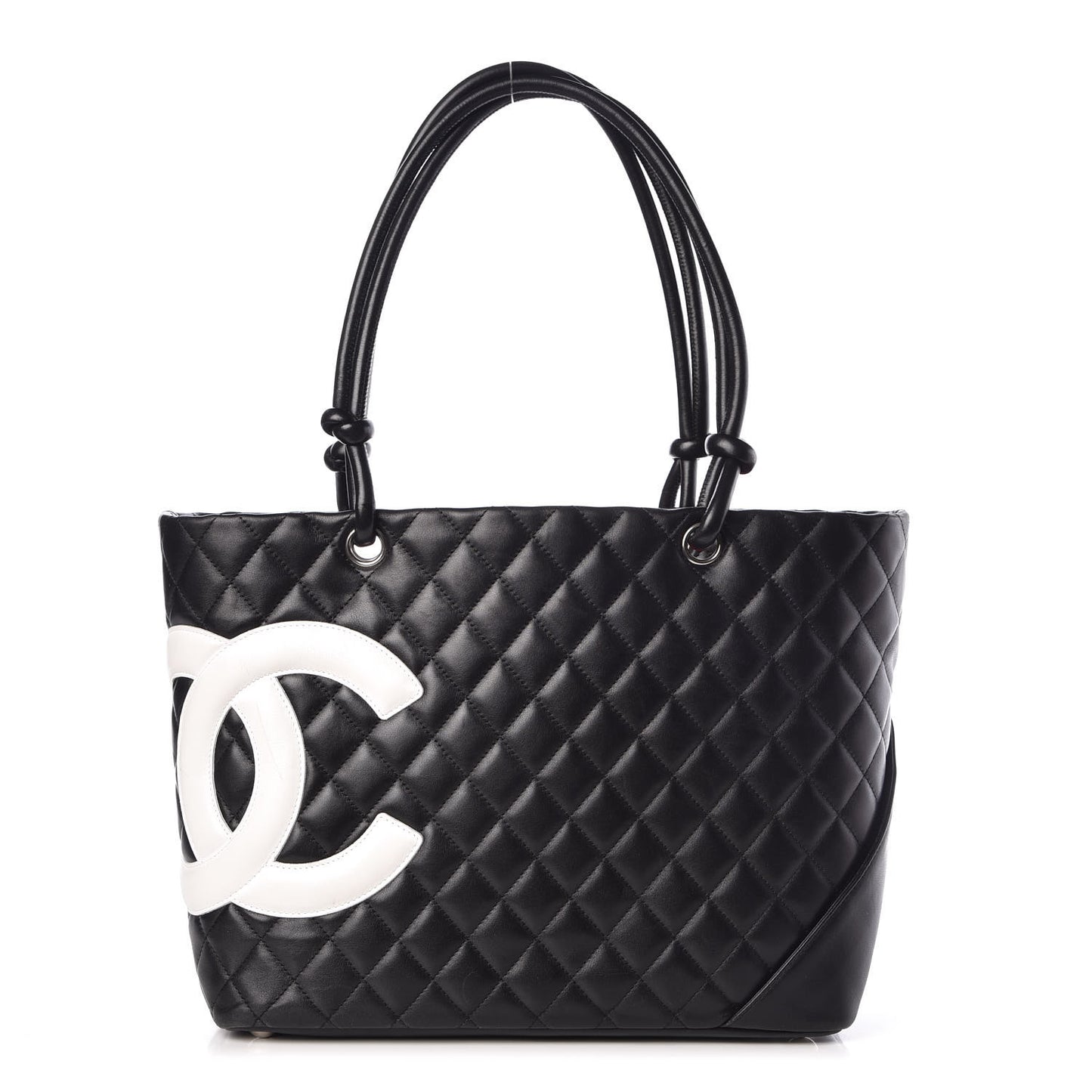 Calfskin Quilted Large Cambon Tote Black White