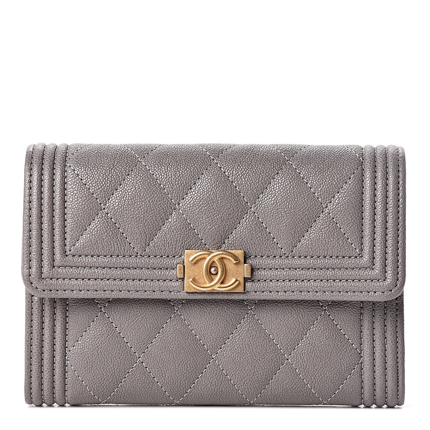 Caviar Quilted Medium Boy Flap Wallet Grey