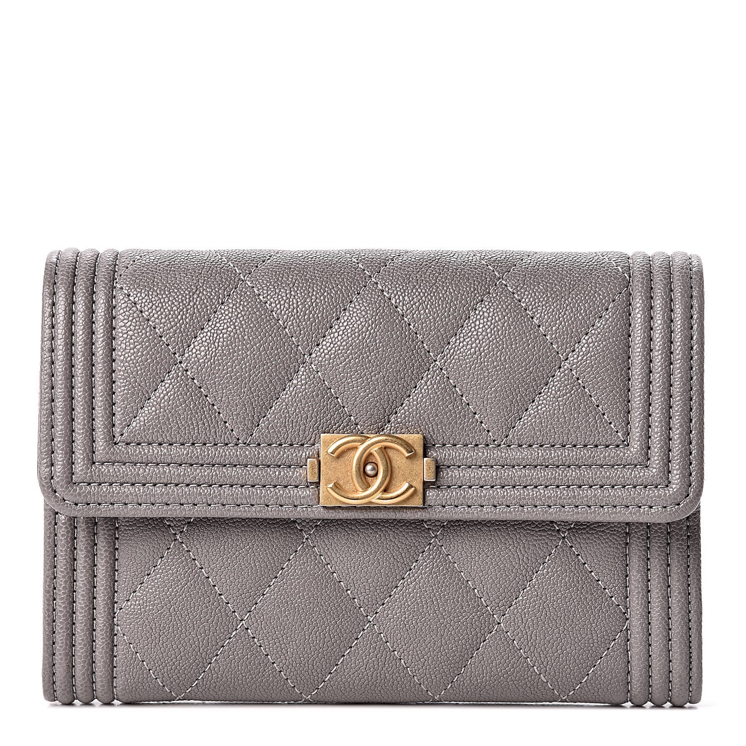 Chanel Caviar Quilted Medium Boy Flap Wallet Grey 1 of 8