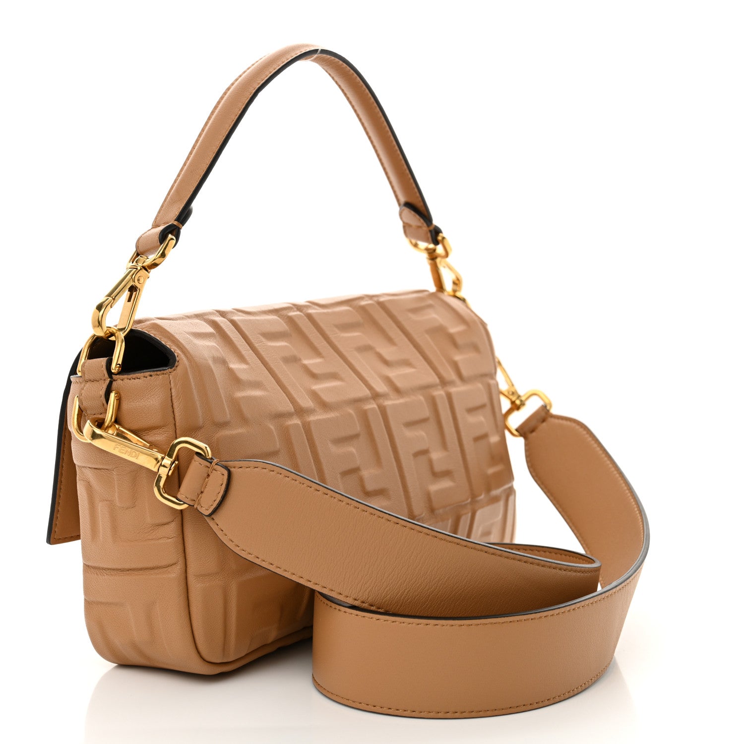 Fendi Nappa FF 1974 Embossed Baguette Miele Scuro 3 of 11