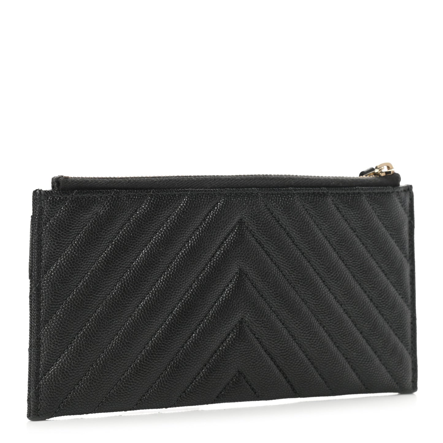 Caviar Chevron Quilted Mademoiselle Vintage Zip Pouch Black
