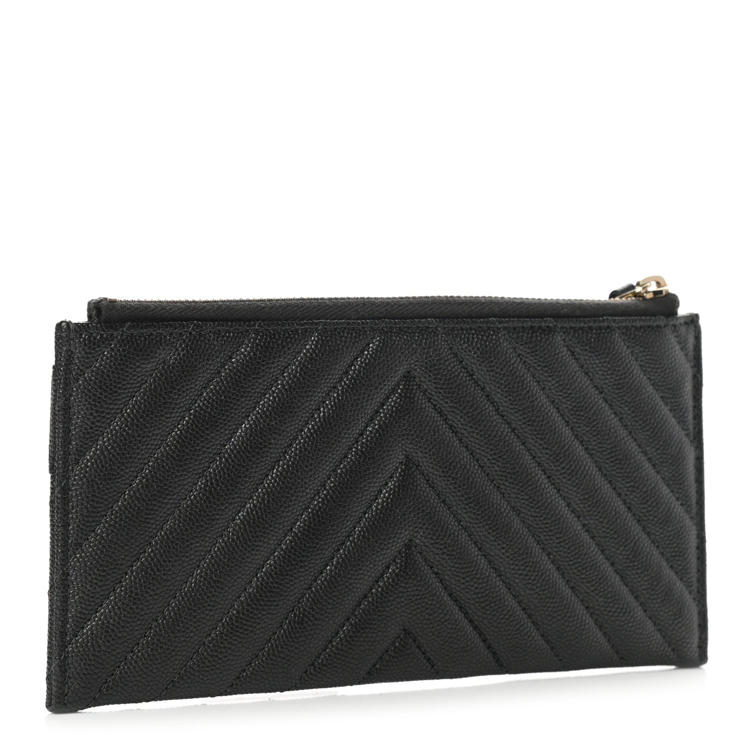 Chanel Caviar Chevron Quilted Mademoiselle Vintage Zip Pouch Black 3 of 7