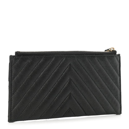 Chanel Caviar Chevron Quilted Mademoiselle Vintage Zip Pouch Black 3 of 7