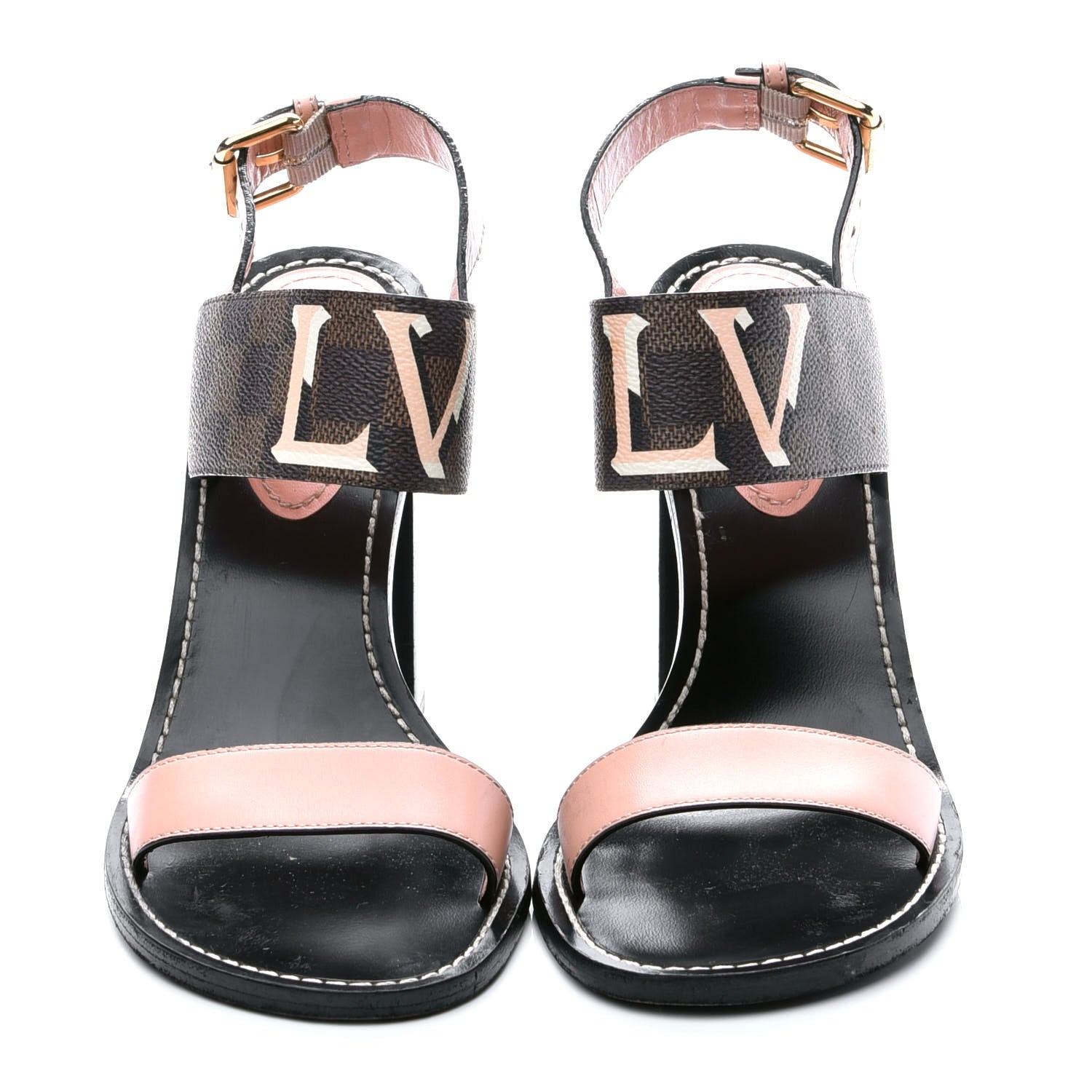 Louis Vuitton Calfskin Damier Ebene Passenger Heeled Sandals 39 2 of 12