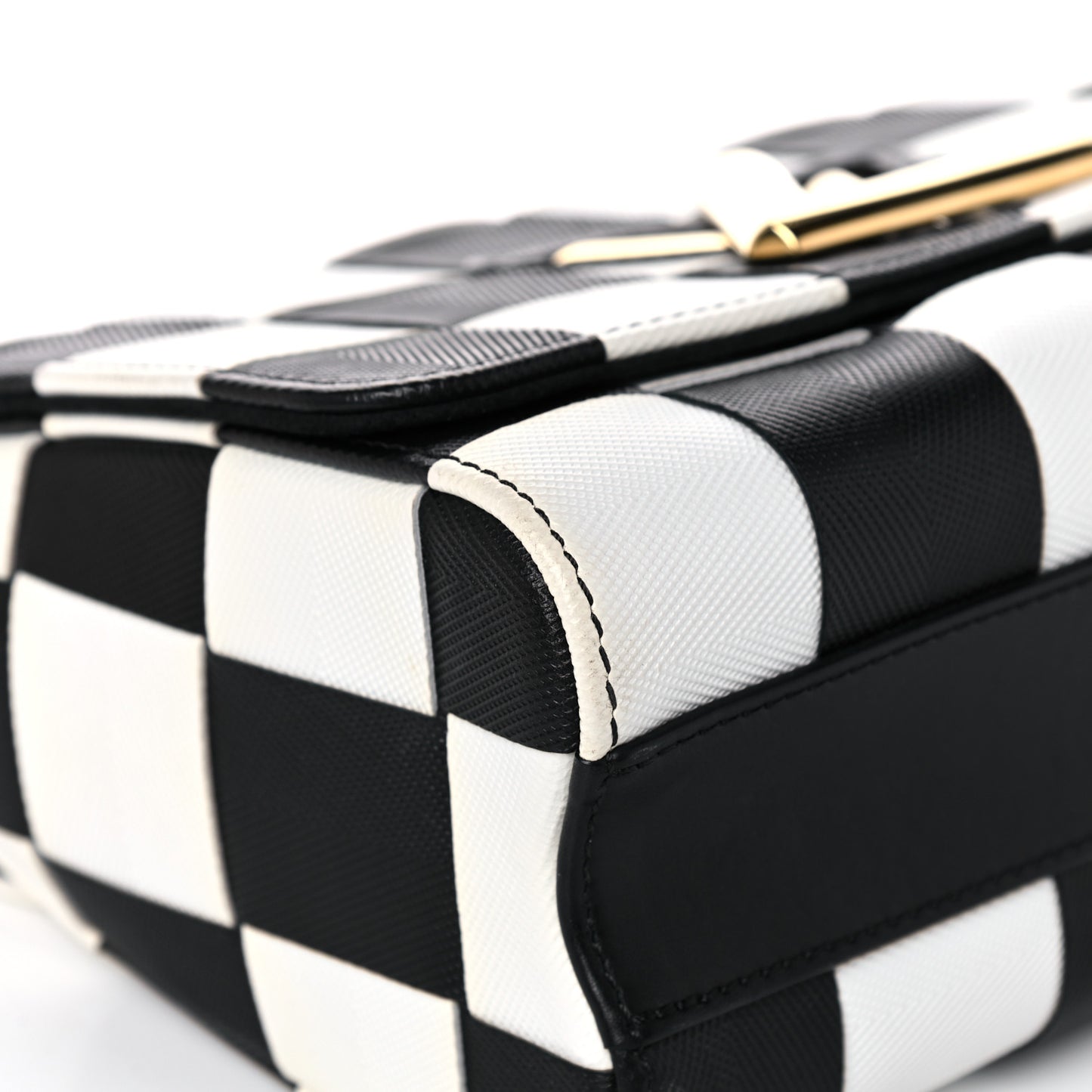 Calfskin Damier Tressage Twist Shoulder Bag MM Black White