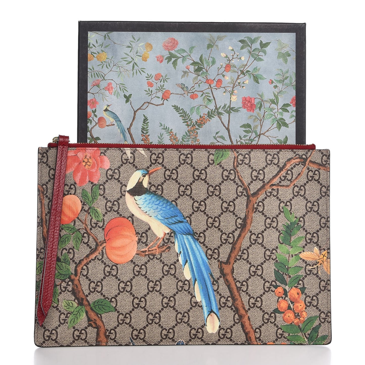 GG Supreme Monogram Tian Large Zip Pouch Beige Multicolor Red