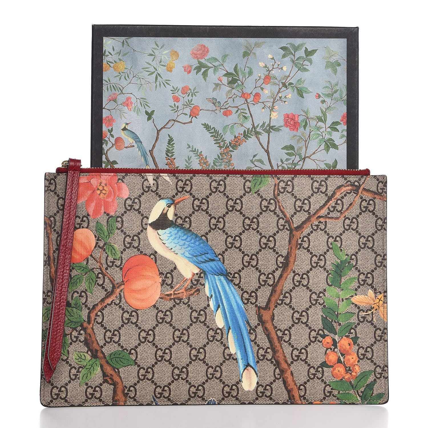 Gucci GG Supreme Monogram Tian Large Zip Pouch Beige Multicolor Red 8 of 8