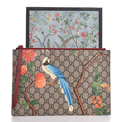 Gucci GG Supreme Monogram Tian Large Zip Pouch Beige Multicolor Red 8 of 8