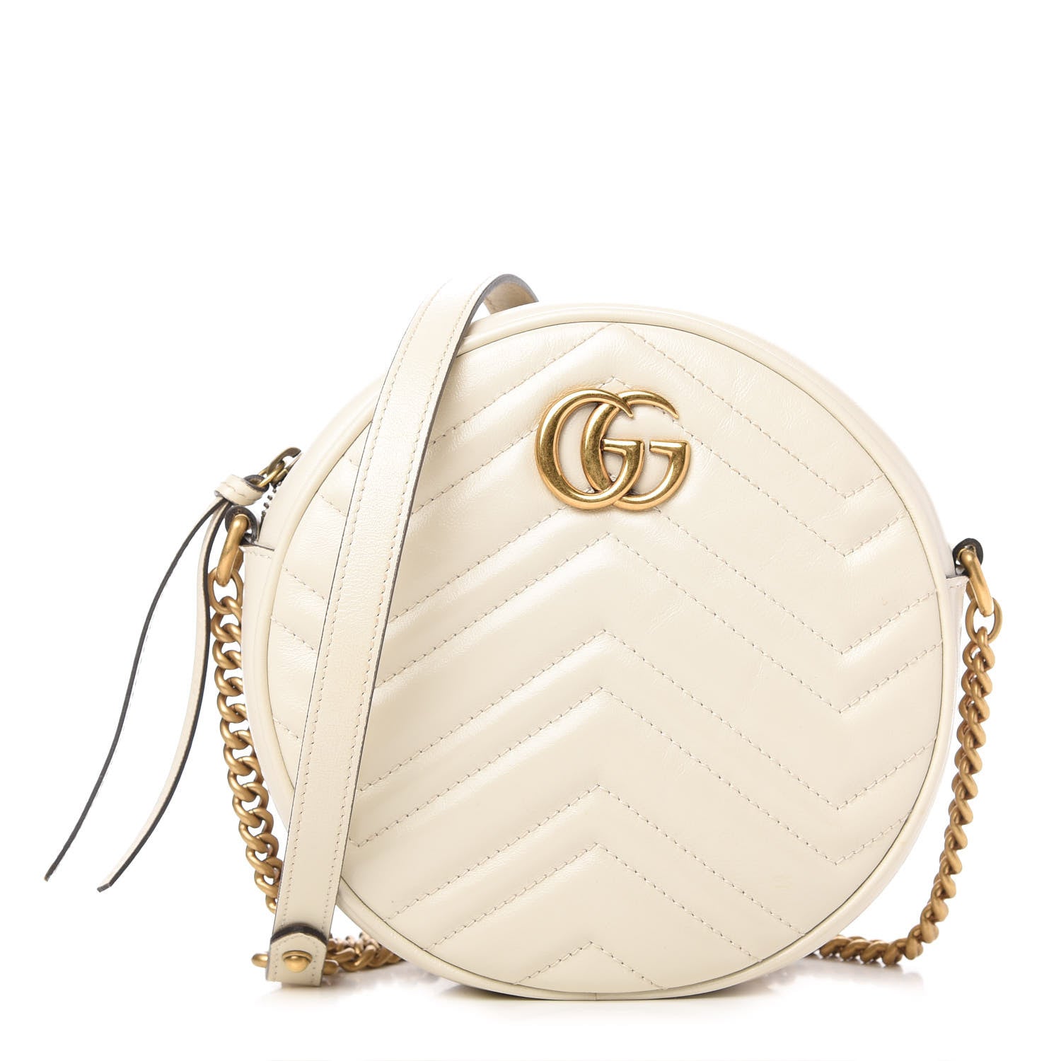 Gucci Calfskin Matelasse Mini GG Marmont Round Shoulder Bag White 1 of 10
