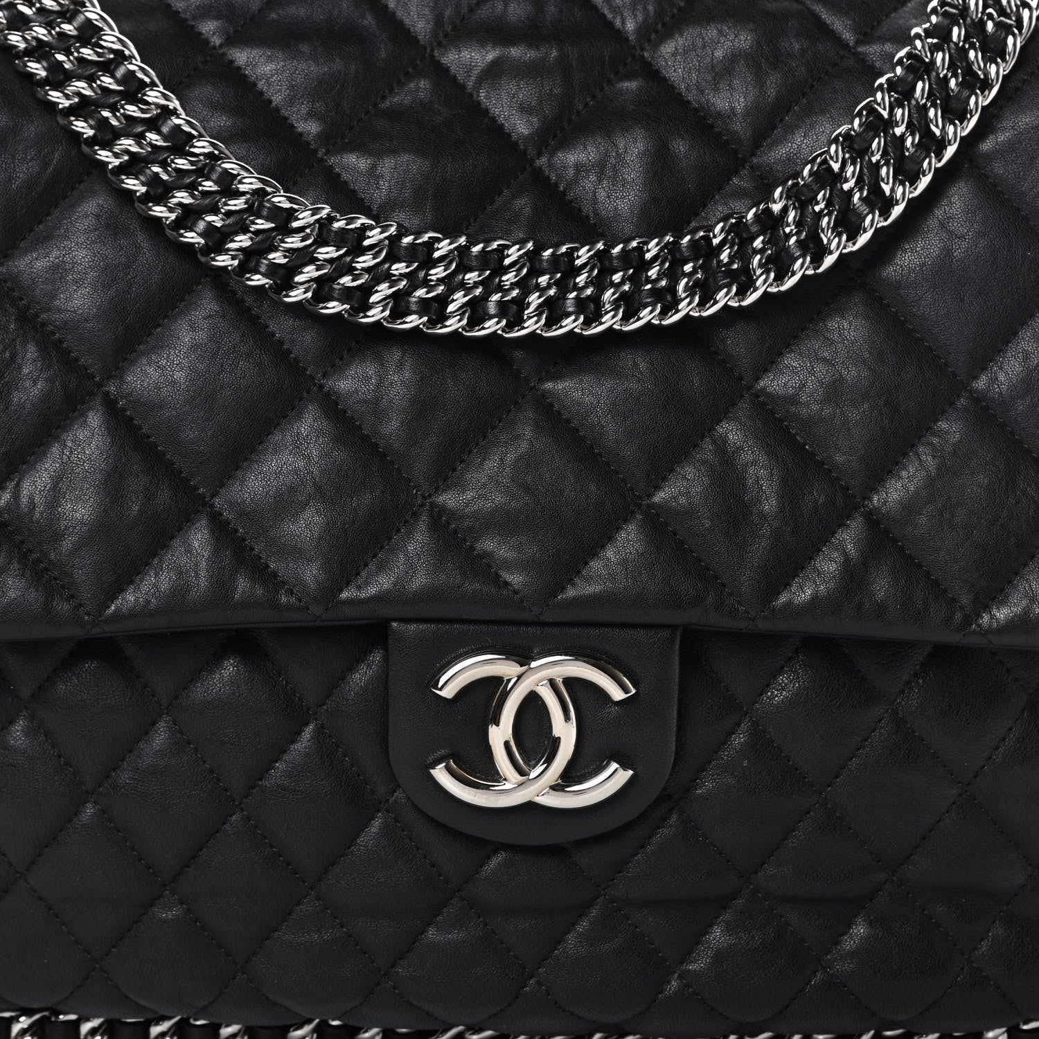Chanel Washed Lambskin Quilted Maxi Chain Around Flap Black 8 of 11