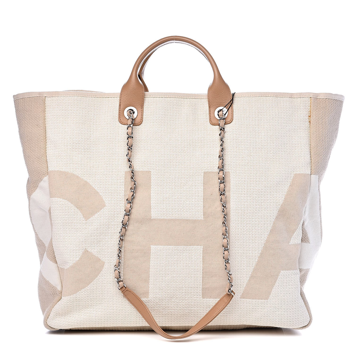 Chanel Canvas Large Shopping Tote White Beige 1 of 12