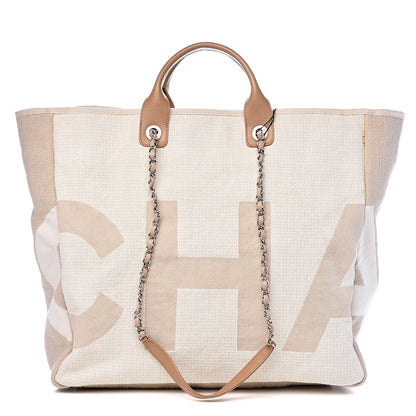 Chanel Canvas Large Shopping Tote White Beige 1 of 12