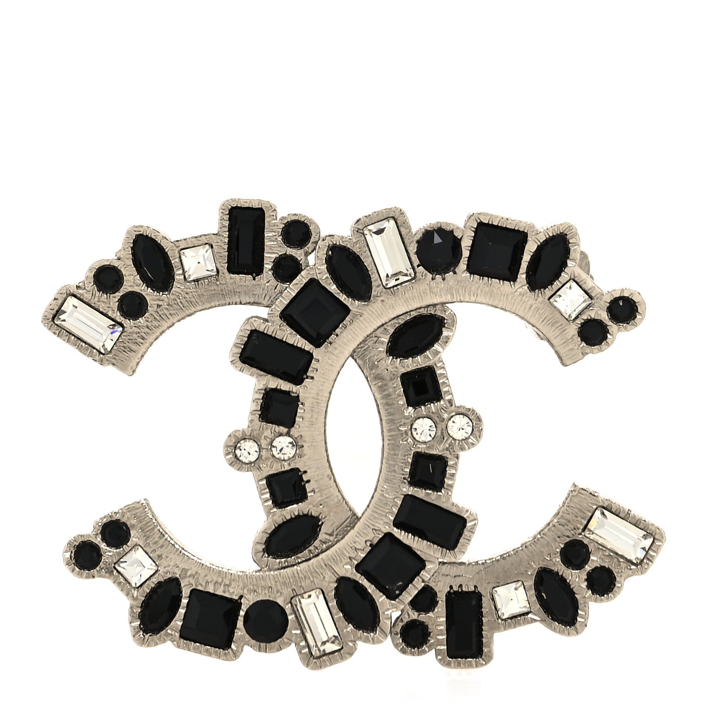 Baguette Crystal CC Brooch Black Gold