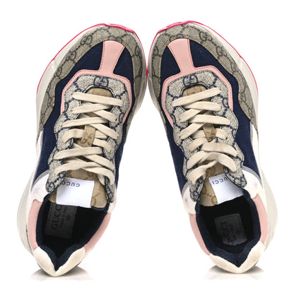 Gucci GG Supreme Monogram Mix Monogram Womens Rhyton Sneakers 36 London Blue Beige Pale Pink 2 of 10