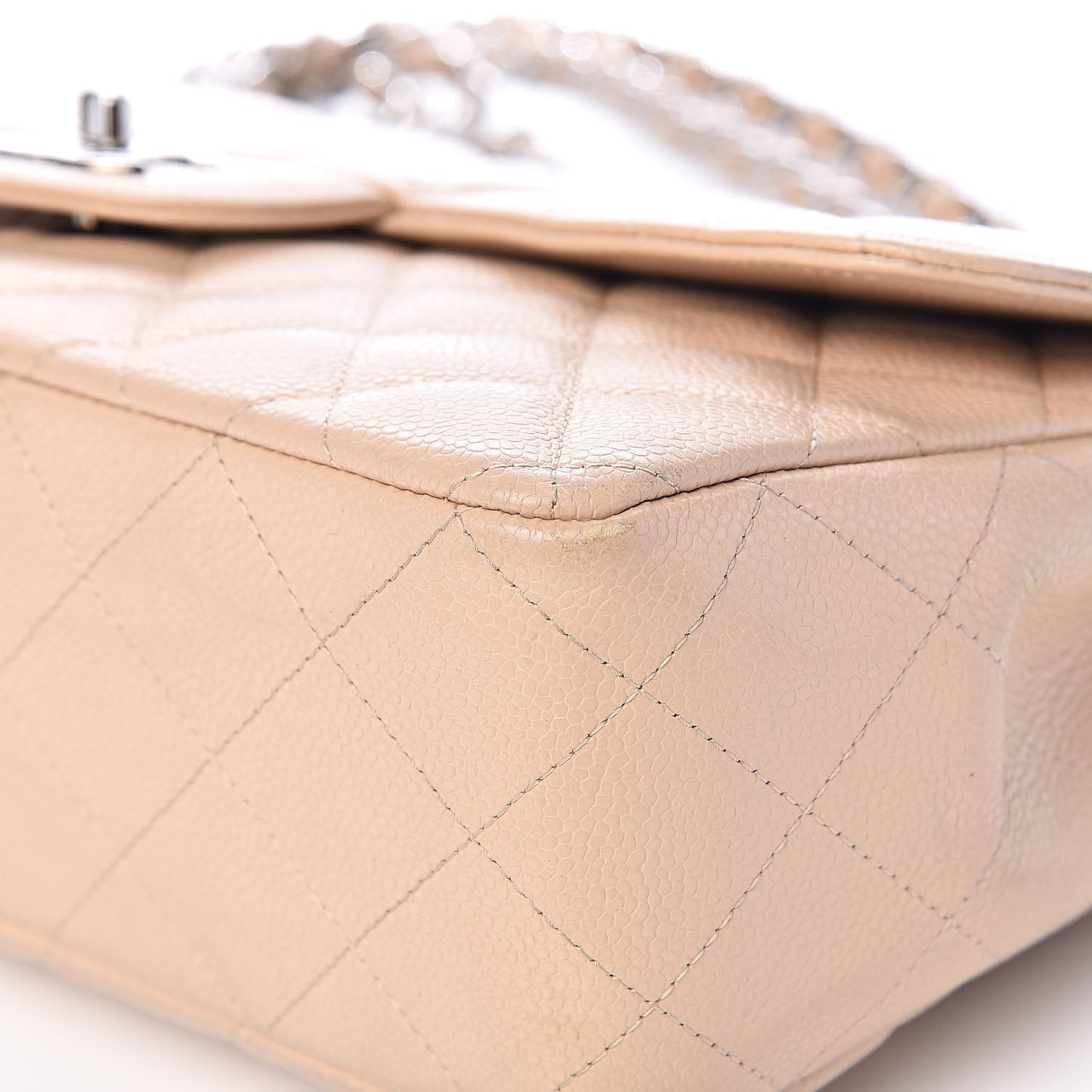 Caviar Quilted Jumbo Single Flap Beige Clair