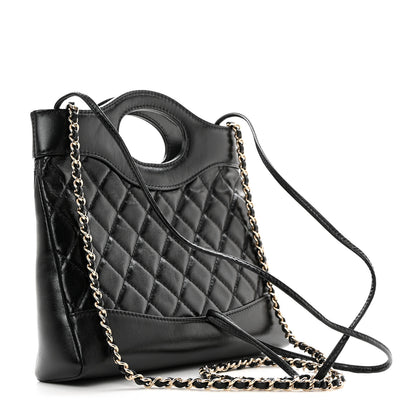 Chanel Shiny Crumpled Calfskin Quilted Mini 31 Shopping Bag Black 2 of 10