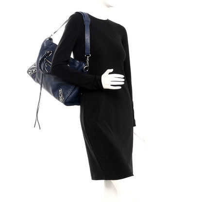 Balenciaga Chevre Silver Metallic Edge Hardware City Bleu Nuit Dark Sea 2 of 7