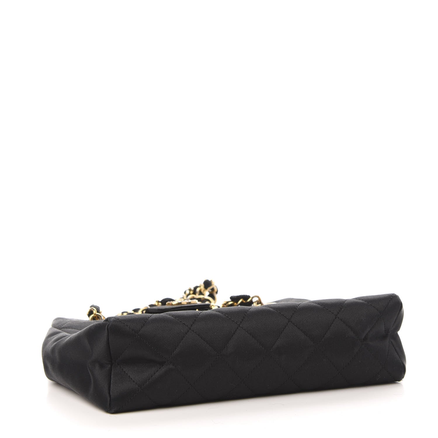 Chanel Satin Quilted Crystal CC Shoulder Bag Black 4 of 10
