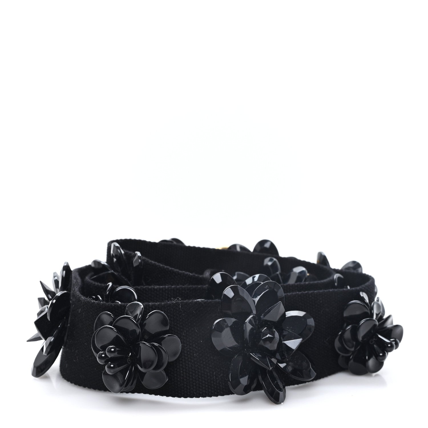 Prada Canvas Crystal Flower Shoulder Strap Black 2 of 3