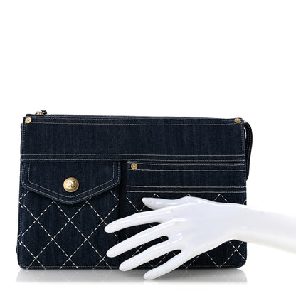 Chanel Denim Quilted Zipped Clutch Blue 2 of 12