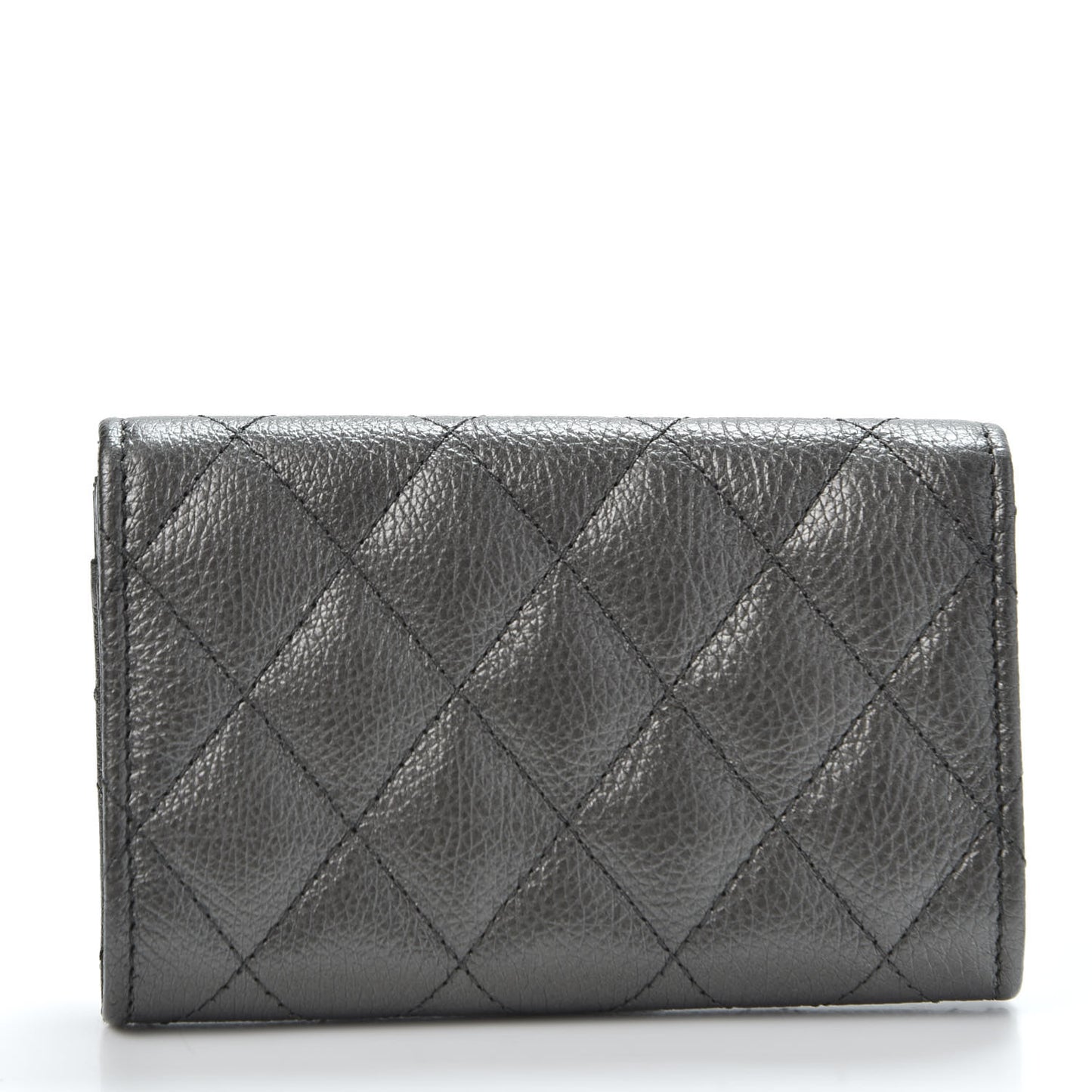 Metallic Calfskin Quilted Reissue Flap Card Holder Grey