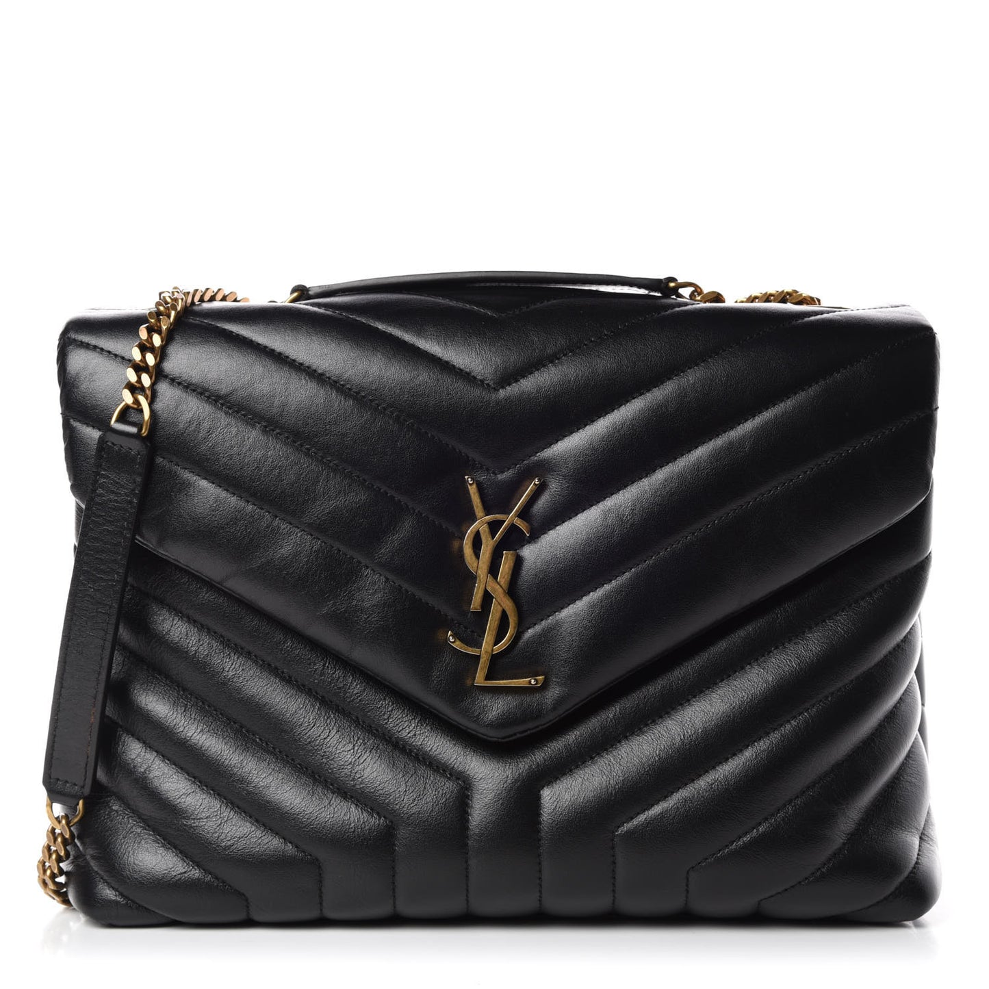 Calfskin Y Quilted Monogram Medium Loulou Chain Satchel Black