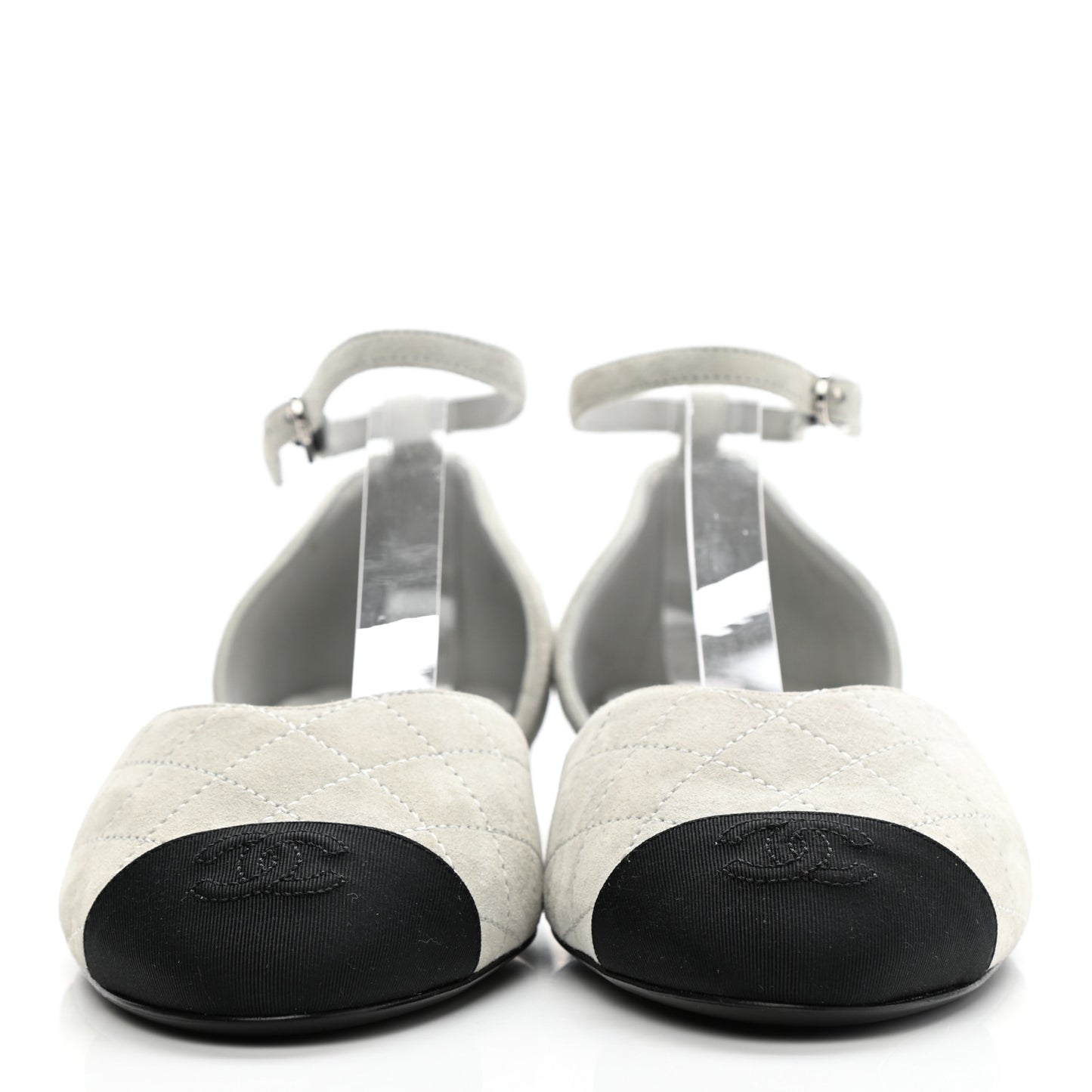 Suede Grosgrain Cap Toe CC Mary Jane Flats 40.5 Grey Black