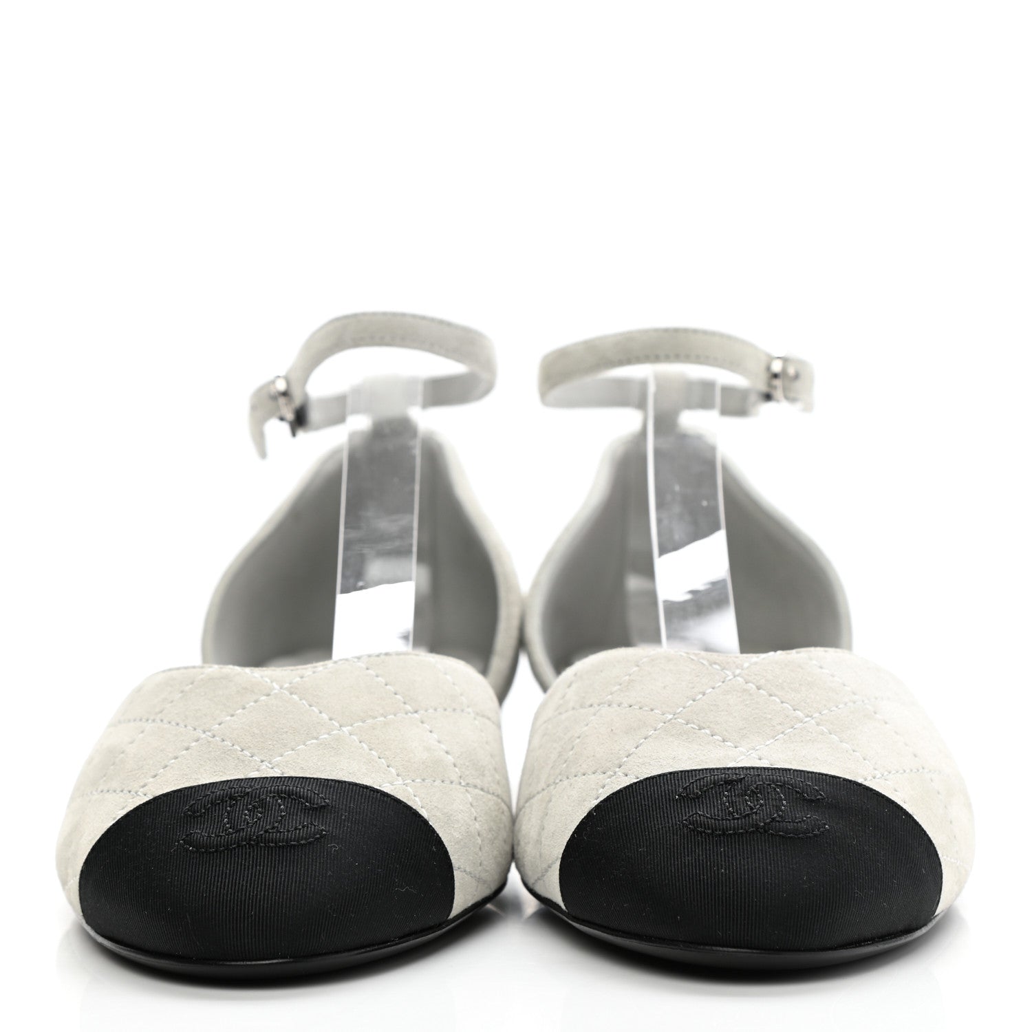 Chanel Suede Grosgrain Cap Toe CC Mary Jane Flats 40.5 Grey Black 2 of 9