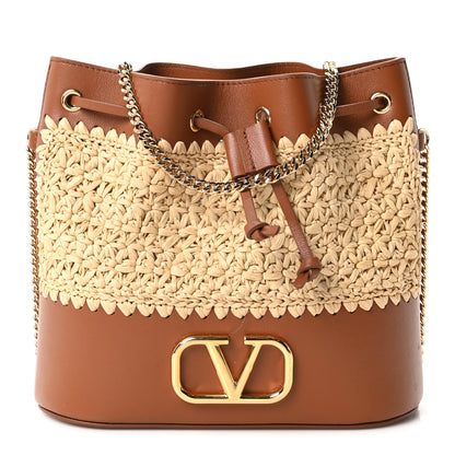 Valentino Garavani Raffia Crochet Nappa Mini Vlogo Bucket Bag Natural Brown 1 of 10